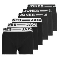 JACK&JONES Jungen Boxershorts, 6er Pack - SENSE TRUNKS, Baumwoll-Stretch, Logobund Schwarz/Schwarz/Weiß 176