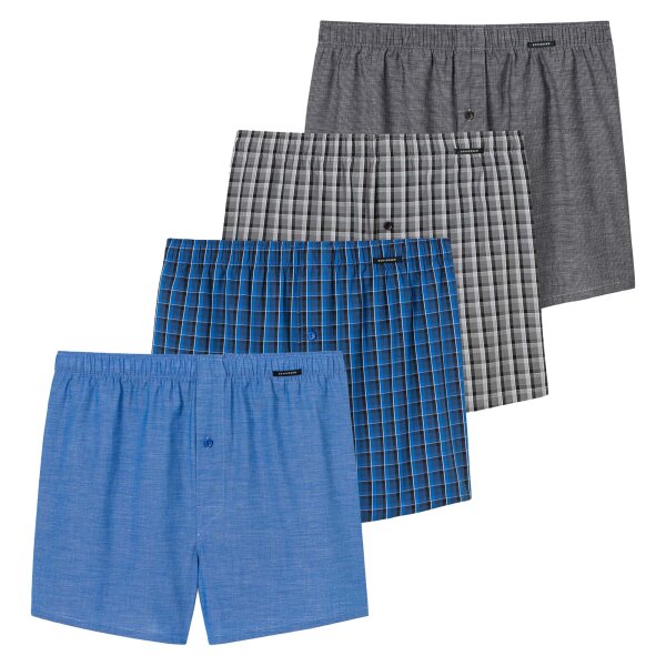 SCHIESSER mens woven boxer shorts, 4-pack - pants, cotton Grey/blue S (Small)