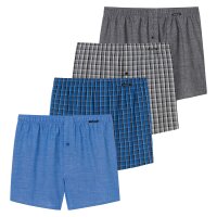 SCHIESSER mens woven boxer shorts, 4-pack - pants, cotton Grey/blue S (Small)
