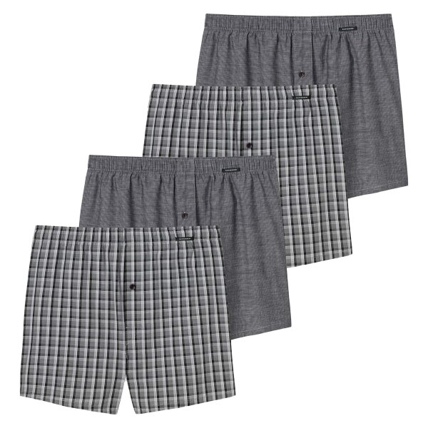 SCHIESSER Herren Web-Boxershorts, 4er Pack - Unterhose, Baumwolle Grau S