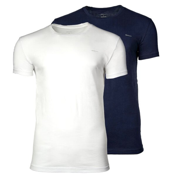 GANT Herren T-Shirt, 2er Pack - C-NECK T-SHIRT 2-PACK, Rundhals, kurzarm, Cotton Marineblau/Weiß L