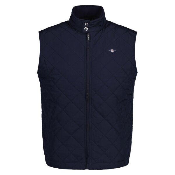 GANT Herren Steppweste - QUILTED WINDCHEATER VEST, Reißverschluss, Stehkragen Blau M