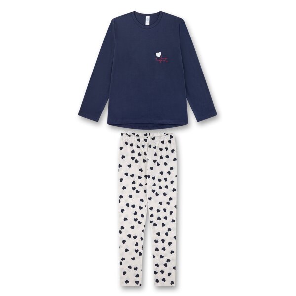 Sanetta Mädchen Schlafanzug - Teens, lang, Baumwolle Blau/Beige 164