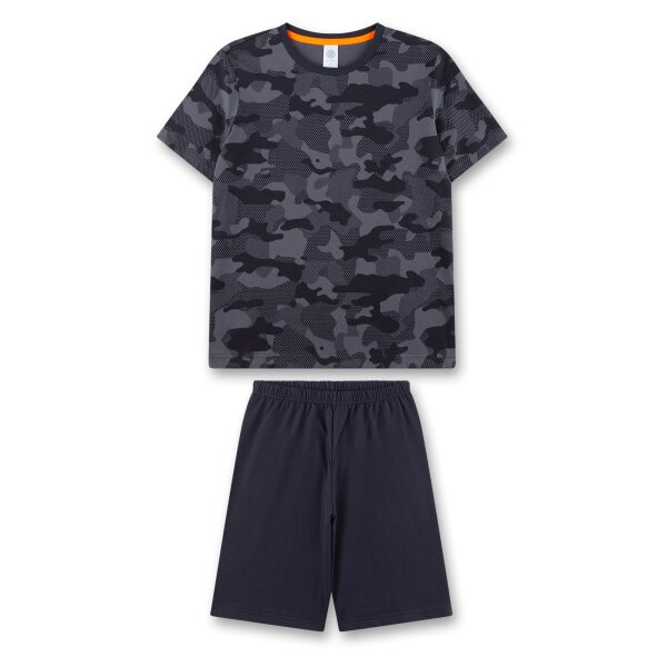 Sanetta Jungen Schlafanzug - Teens, kurz, Nachtwäsche, Pyjama,  Baumwolle Schwarz/Grau 140