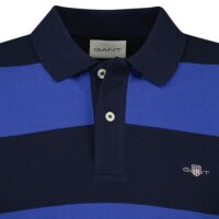 GANT mens polo shirt – BLOCK STRIPE POLO, short-sleeved, button placket, logo, striped Blue (Rich Blue) M (Medium)