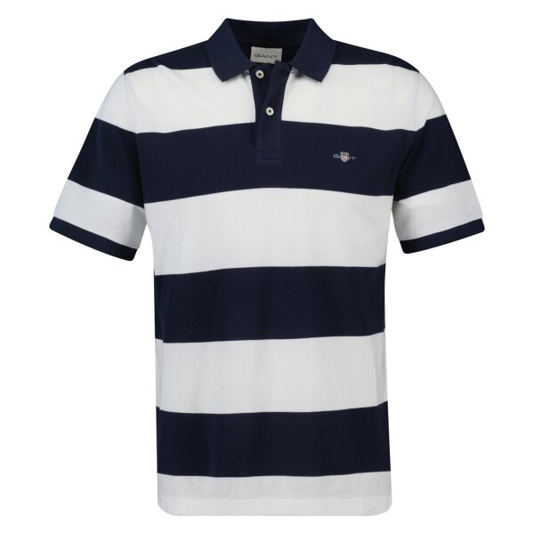 GANT Herren Poloshirt - BLOCK STRIPE POLO, Kurzarm, Knopfleiste, Logo, gestreift Blau (Evening Blue) M