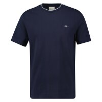 GANT mens piqué T-shirt – PIQUE T-SHIRT, short-sleeved, round neck, logo, single-colour Blue M (Medium)