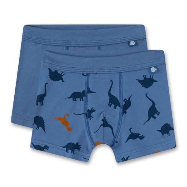 Sanetta Jungen Shorts, 2er Pack - Kids, Unterhosen, Baumwoll-Stretch, Dino Blau 140