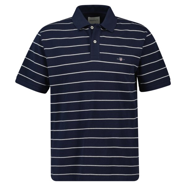 GANT mens polo shirt – STRIPED POLO, short-sleeved, button placket, logo, striped Blue (Evening Blue) 2XL (XX-Large)