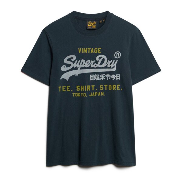 Superdry Mens T-shirt - VI Heritage Relaxed Tee, T-shirt, cotton, round neck, logo, single colour Dark blue S (Small)