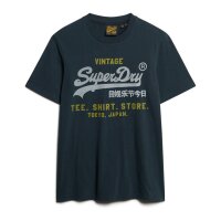Superdry Mens T-shirt - VI Heritage Relaxed Tee, T-shirt, cotton, round neck, logo, single colour Dark blue S (Small)