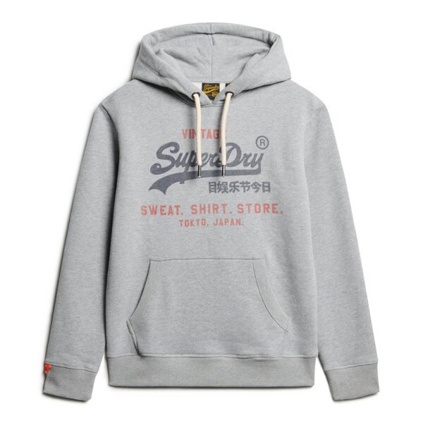 Superdry Herren Hoodie - Vl Heritage Relaxed Hood , Logo, einfarbig Grau M