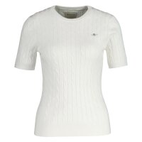GANT Damen Strick T-Shirt - STRETCH COTTON CABLE C-NECK, Rundhals, Kurzarm, Zopfmuster Weiß S