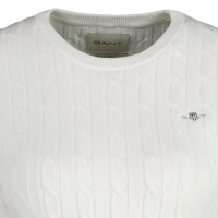 GANT womens knitted T-shirt - STRETCH COTTON CABLE C-NECK, round neck, short sleeves, cable pattern White XL (X-Large)