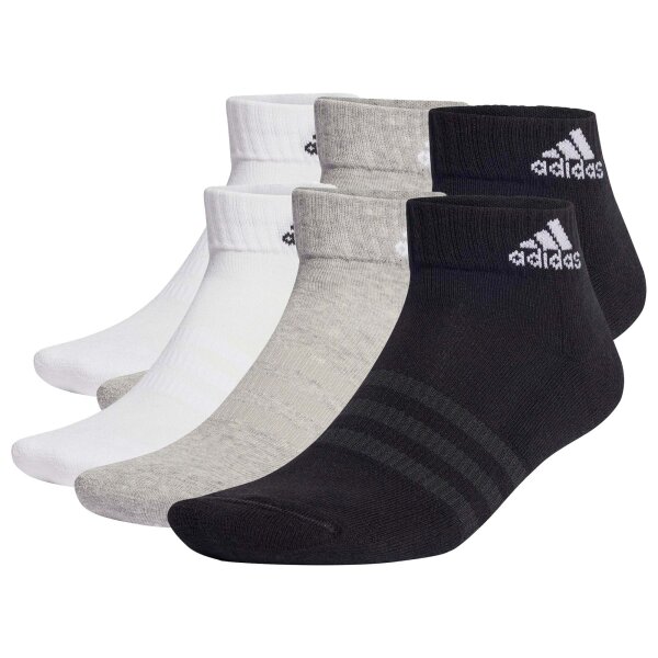 adidas Unisex Quarter Socks, 6-pack - Cushioned Sportswear Ankle, logo, padded, solid color Black/Grey/White 37-39