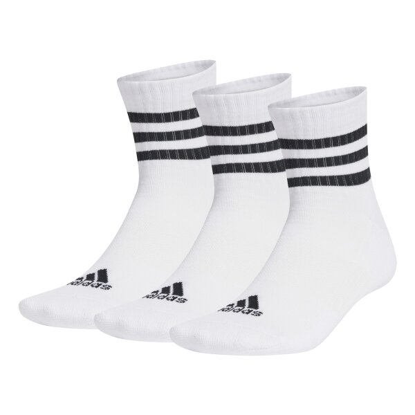 adidas Unisex Quarter Socks, 3-pack - 3-Stripes Cushioned Sportswear Mid-Cut Socks, logo, stripes, padded White 40-42