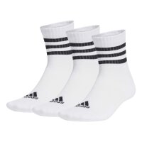 adidas Unisex Quarter Socks, 3-pack - 3-Stripes Cushioned Sportswear Mid-Cut Socks, logo, stripes, padded White 40-42