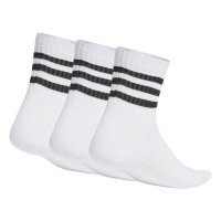 adidas Unisex Quartersocken, 3er Pack - 3-Stripes Cushioned Sportswear Mid-Cut Socks, Logo, Streifen, gepolstert Weiß 46-48