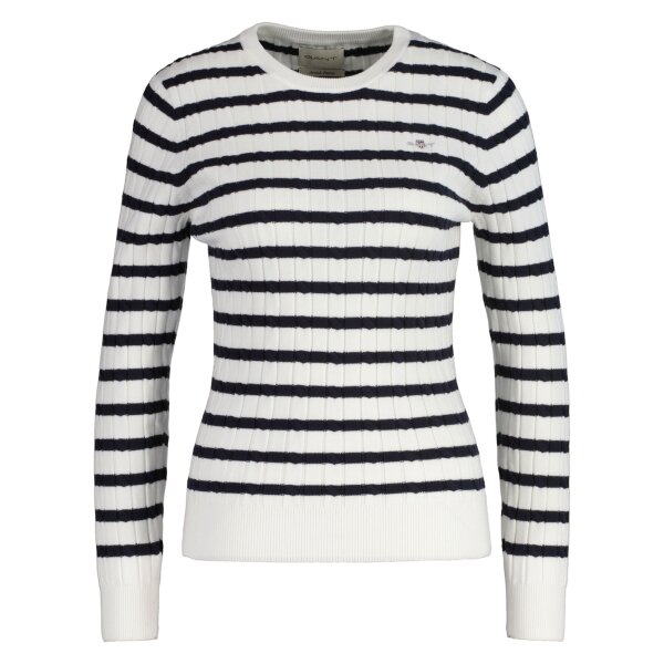 GANT Ladies Jumper - STRETCH COTTON CABLE C-NECK, round neck, cable knit, logo Ecru M (Medium)