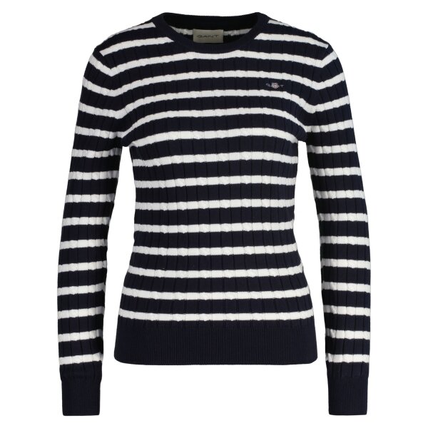 GANT Ladies Jumper - STRETCH COTTON CABLE C-NECK, round neck, cable knit, logo Blue M (Medium)