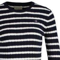 GANT Damen Strickpullover, gestreift - STRETCH COTTON CABLE STRIPE C-NECK Blau M