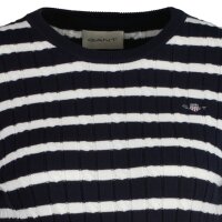 GANT Damen Strickpullover, gestreift - STRETCH COTTON CABLE STRIPE C-NECK Blau M