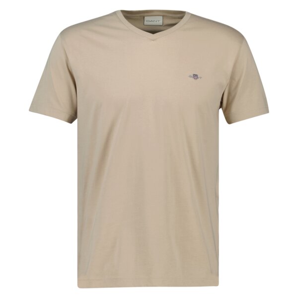 GANT Herren T-Shirt V-Neck, Slim Fit - SLIM SHIELD V-NECK T-SHIRT, Kurzarm, Cotton Beige (Dry Sand) 2XL