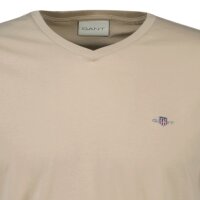GANT Herren T-Shirt V-Neck, Slim Fit - SLIM SHIELD V-NECK T-SHIRT, Kurzarm, Cotton Beige (Dry Sand) 2XL