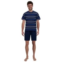 GÖTZBURG Herren Schlafanzug - Baumwolle, Rundhals, Streifen, kurz Blau/Weiß S