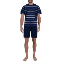 GÖTZBURG Mens Pyjamas - Cotton, Round Neck, Stripes, short Blue/White S (Small)