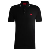 HUGO Herren Poloshirt mit Kontraststreifen - Deresino232, Pique, Baumwolle, uni Schwarz M