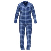 GÖTZBURG Herren Schlafanzug - lang, durchgeknöpft, Pyjama, Baumwolle, Muster Blau/Weiß M