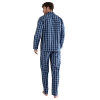 GÖTZBURG Herren Schlafanzug - lang, durchgeknöpft, Pyjama, Baumwolle, Muster Blau/Weiß M