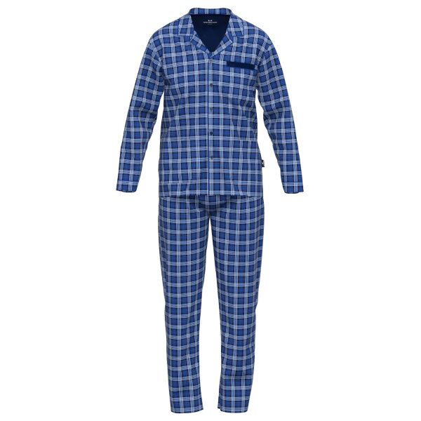 GÖTZBURG mens pyjamas - long, buttoned, cotton, pattern Blue/White L (Large)