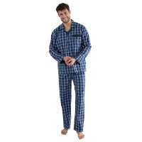 GÖTZBURG Herren Schlafanzug - lang, durchgeknöpft, Pyjama, Baumwolle, Muster Blau/Weiß L