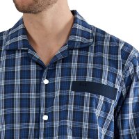 GÖTZBURG Herren Schlafanzug - lang, durchgeknöpft, Pyjama, Baumwolle, Muster Blau/Weiß XL