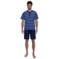GÖTZBURG mens pyjama set - short, striped, button placket, climate-active Blue S (Small)