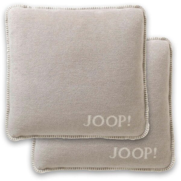 JOOP! Kissenhülle, 2er Pack - UDF Doubleface, 50x50 cm, Logo Beige 50x50