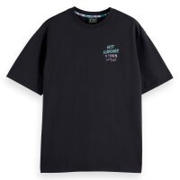 SCOTCH&SODA Herren T-Shirt mit Print - Relaxed Fit, Front and Back Art, Kurzarm, Print, Baumwolle Schwarz S
