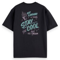 SCOTCH&SODA Mens T-shirt with print - relaxed fit, front and back art, short-sleeved, print, cotton Black S (Small)