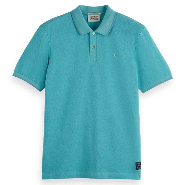 SCOTCH&SODA Mens Polo - Melange Regular Fit polo, short-sleeved, cotton, plain-coloured Blue M (Medium)