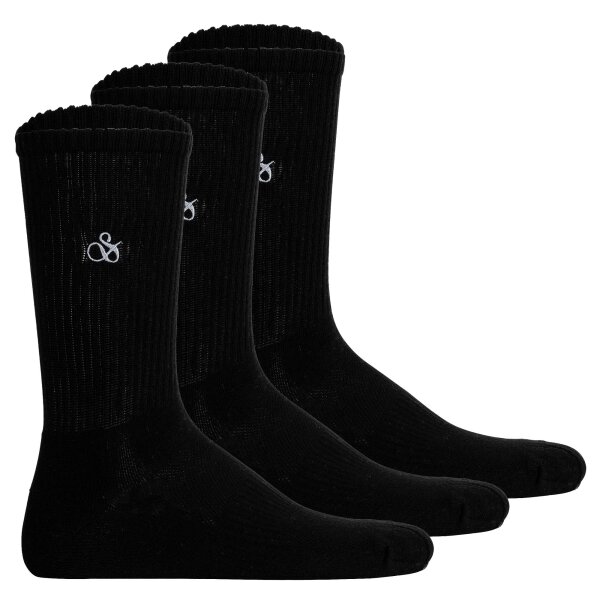 SCOTCH&SODA Mens socks, 3-pack - 1/2 Terry Cotton Crew, One Size, solid colour Black 41-46