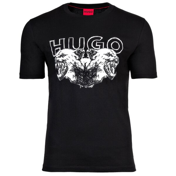 HUGO mens T-shirt with print - Durro, round neck, animal motif, cotton Black M (Medium)
