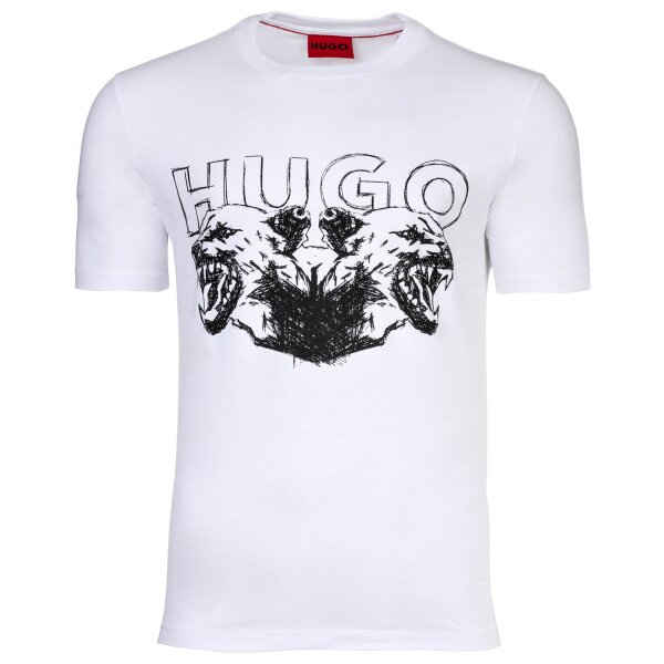 HUGO mens T-shirt with print - Durro, round neck, animal motif, cotton White M (Medium)