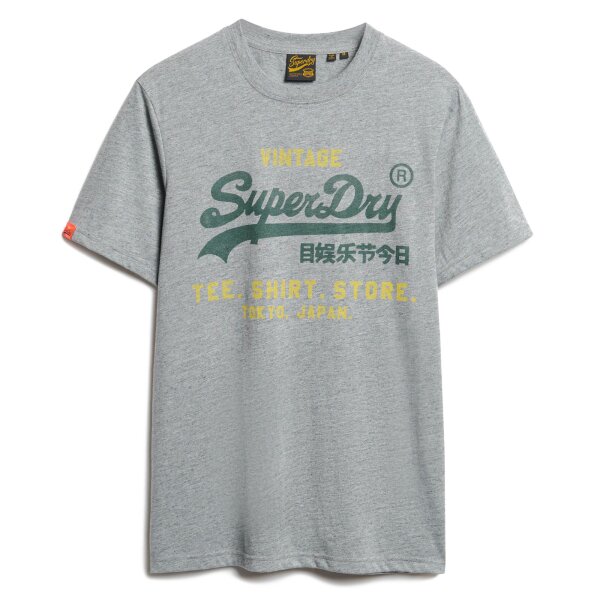 Superdry Men T-Shirt - VI Classic Relaxed Tee , Logo, Round neck, Single colour Grey L (Large)