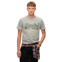 Superdry Men T-Shirt - VI Classic Relaxed Tee , Logo, Round neck, Single colour Grey 2XL (XX-Large)
