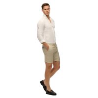 Superdry Herren Leinenshort - Merchant Linen Short, kurze Hose, Leinen, einfarbig Beige 2XL