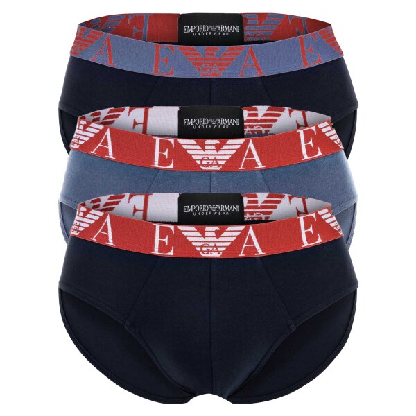 EMPORIO ARMANI Herren Slips, 3er Pack - BOLD MONOGRAM, Briefs, Stretch Cotton Blau S