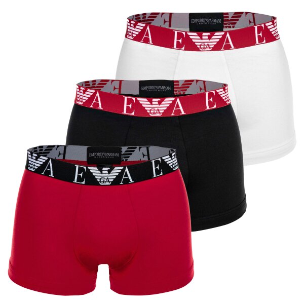 EMPORIO ARMANI mens trunks, 3-pack - BOLD MONOGRAM, shorts, stretch cotton Black/Red/White M (Medium)