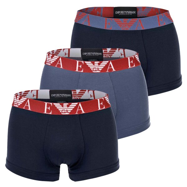 EMPORIO ARMANI Herren Trunks, 3er Pack - BOLD MONOGRAM, Shorts, Stretch Cotton Blau S